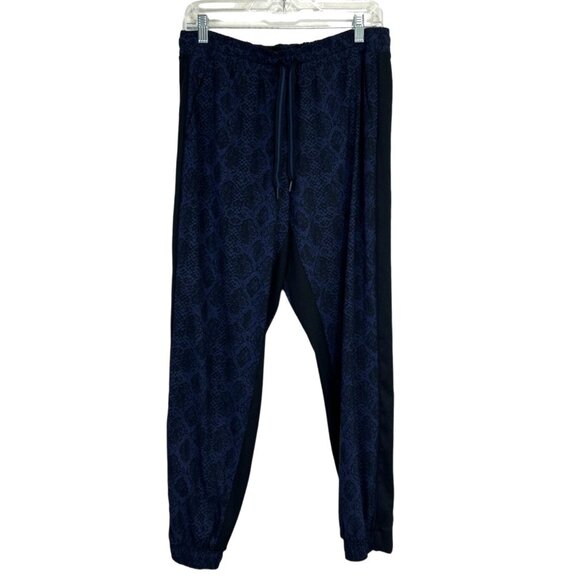 Athleta Womens Brooklyn Jogger Pants Blue Black Snake Print Drawstring Size 10 - Picture 1 of 6